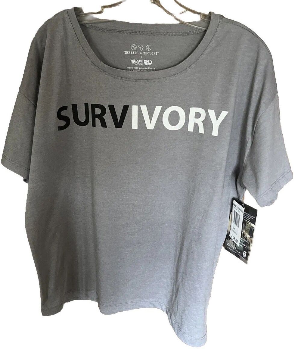 Survivory Grey Unisex Graphic T-shirt Size S/M Wildlife Forest Community